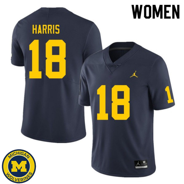 Women University of Michigan #18 Keshaun Harris Navy Stitched Football Jersey